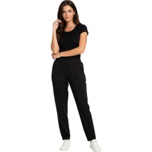 Kadın Normal Paça Beli Lastikli Özel Dikim Siyah Pantolon