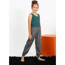 Kız Çocuk Sıfır Kol Zümrüt Yeşili Penye Pijama Takım