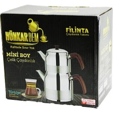 Zenvia Filinta Mini Boy Çelik Çaydanlık Seti Çift Kapaklı Renkli Bakalit Kulp Üst Demlik: 1lt
