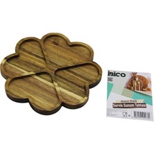 Zenvia Akasya Yuvarlak  4 Kalp Bölmeli  Ahşap Servis Sunum Tepsi - Tahtası  21 x 1.4cm (4887) Znva-Go3