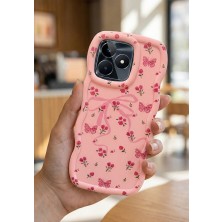 Coolacs Oppo A5 Pro Uyumlu Kılıf Kamera Çıkıntılı Kurdele ve Çiçek Kabartmalı Silikon Kapak