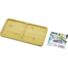Zenvia Dikdörtgen 2 Bölmeli Ahşap Bambu Yağdanlık Altlık Mini Tepsi 12 x 23.4 x 0.8cm (4887) Znva-