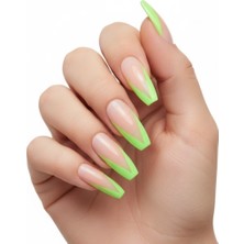 24'lü Doğal Pembe Yeşil French Takma Tırnak Seti Lüks Parlak Natürel Desenli Extra Uzun Küt Kare Balerin Yapıştırıcılı Fake Nails Set, Eda Luxury Beauty