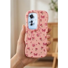 Coolacs Oppo Reno 11F Uyumlu Kılıf Kamera Çıkıntılı Kurdele ve Çiçek Kabartmalı Silikon Kapak