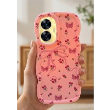 Coolacs Realme C55 Uyumlu Kılıf Kamera Çıkıntılı Kurdele ve Çiçek Kabartmalı Silikon Kapak