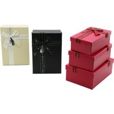 Zenvia 3pcs D.dörtgen Mat Mix Renkli - Kabartma Desen Karton Hediye Kutusu Kurdelalı 22.5X15.5-20.5X13.