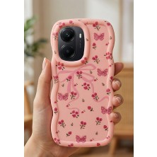 Coolacs Xiaomi Poco X7 Pro Uyumlu Kılıf Kamera Çıkıntılı Kurdele ve Çiçek Kabartmalı Silikon Kapak