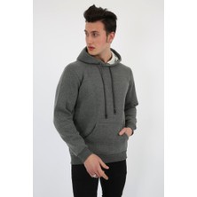 Renklime Üç Iplik Şardonlu Kapşonlu Düz Erkek Günlük Sweatshirt