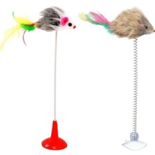 Zenvia 2&amp;apos;li Vantuzlu Fareli Tüylü Hareketli Çanlı ve Esneyen Eğlenceli Peluş Kedi Oyuncağı