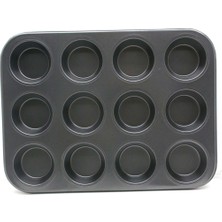 Zenvia 12 Gözlü Metal - Siyah Düz Muffın Kalıp (4887) ZNVA-GO3146