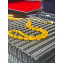 Septemmart Limon Sarısı Alpaka Püsküllü Renk Alma Garantili Sıkma Kehribar Tesbih 5.5X10 mm