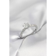 Shopwave Gümüş Renk Zirkon Taşlı Tek Taş Model Kadın Yüzük