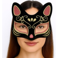 Zenvia Siyah Renk Süet Kaplama Üzeri Kırmızı Sarı Simli Kedi Maskesi 17X14 cm ZNV325-ETT