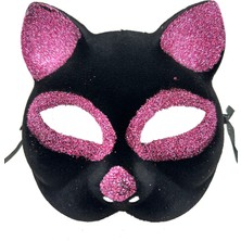 Zenvia Siyah Renk Pembe Simli Süet Kaplama Kedi Maskesi 18X14 cm (4887) ZNVA-GO3146