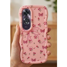 Coolacs Oppo A60 Uyumlu Kılıf Kamera Çıkıntılı Kurdele ve Çiçek Kabartmalı Silikon Kapak