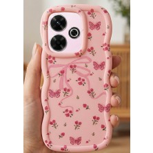 Coolacs Xiaomi Redmi 13 Uyumlu Kılıf Kamera Çıkıntılı Kurdele ve Çiçek Kabartmalı Silikon Kapak