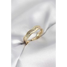 Shopwave Gold Renk Su Damlası Model Zirkon Taşlı Kadın Yüzük