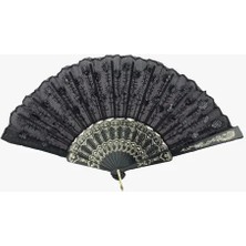 Najmaddin Siyah Plastik Pullu Kumaş Yelpaze 12'li