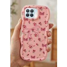 Coolacs Oppo Reno 4 Lite Uyumlu Kılıf Kamera Çıkıntılı Kurdele ve Çiçek Kabartmalı Silikon Kapak