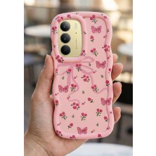 Coolacs Realme C75 Uyumlu Kılıf Kamera Çıkıntılı Kurdele ve Çiçek Kabartmalı Silikon Kapak