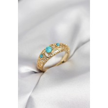 Shopwave Vintage Model Mavi Taşlı Gold Renk Kadın Yüzük