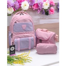 Bevitton Suya Dayanıklı Ilk Okul Çantası 3'lü Set Kız Çocuk Ilkokul Çantası 8020 Pudra Lila