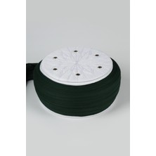 Sarıkhane Talebe Sarığı - Yeşil Kumaş - Beyaz Takke - Yuvarlak Sarım - Kuş Gözü - 5 Metre (Züabeli)