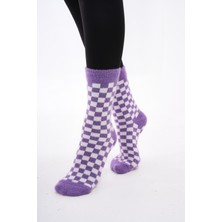 THE HUEZ 2 Çift Kışlık Peluş Kadın Soket Çorap,extra Yumuşak Dokulu Damalı Pamuklu Uyku Çorabı