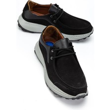 Dilimler Ayakkabı Hakiki Deri Nubuk Erkek Günlük Ayakkabı Siyah Hafif Dikişli Taban