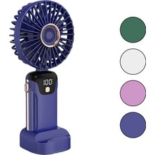 Zenvia LED Göstergeli Type-C Şarjlı Mini El Fanı Sabit Başlık 5-Kademe Hız Telefonluklu M.üstü Aya