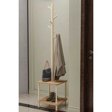 Normadia Doğal Ahşap Iskandinav Tarzı Çift Raflı Portmanto ve Ayakkabılık