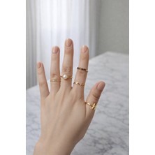 Jewerly Kadın Gold Renk Çelik Yüzük Seti