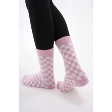 THE HUEZ 2 Çift Kışlık Peluş Kadın Soket Çorap,extra Yumuşak Dokulu Damalı Pamuklu Uyku Çorabı