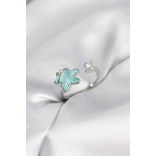 Mç Plus Gümüş Renk Turkuaz Yıldız Model Kadın Yüzük