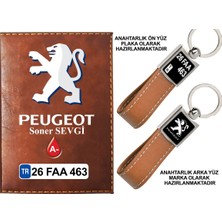 Özgürce Kişiye Özel Peugeot Logolu Taba Ruhsat Kabı ve Anahtarlık Seti