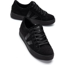 Dilimler Ayakkabı Kadın Günlük Spor Ayakkabı Siyah Süet Bağlı Ince Taban