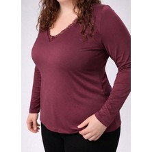 Levine Dantel Detaylı Bordo Bluz