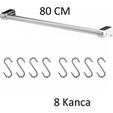 Normadia Şık ve Dayanıklı 80 cm Krom Duvar Askısı, 8 Adet Askı, Çok Amaçlı Kullanım