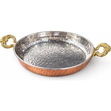 Genel Kulplu Dövme Bakır Servis Tavası Şık Sunum Tabağı Meze Kahvaltı Sunumluk Dekoratif Servis Tavası