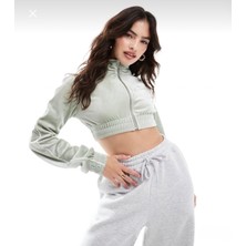Nike Sportswear Collection Velour Women's Track Top Fermuarlı Kadife Yeşil Kadın Crop Sweatshirt  FZ3679-370