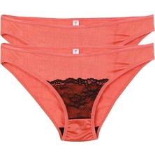Kadın Mercan Rengi Dantel Detaylı 2'li Slip