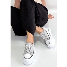 Alfaze Gri Keten Ortopedik Topuk Dikenine Karşı Özel Üretim Bağcıklı Spor Ayakkabı Topuk Boyu 3 cm