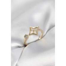 Shopwave Gold Renk Köşeli Yonca Model Zirkon Taşlı Kadın Yüzük