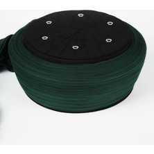 Sarıkhane Talebe Sarığı - Yeşil Kumaş - Siyah Takke - Düz Sarım - Kuş Gözü - 7 Metre (Züabeli)