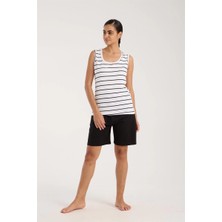 Kadın Kalın Askılı Beyaz Şortlu Pijama Takımı