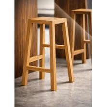 CopperWood Masif Ahşap Bar Taburesi - Doğal Meşe Renk
