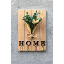 Normadia Ahşap Kuru Çiçekli Dekoratif Anahtar Askısı ve Askılık Seti