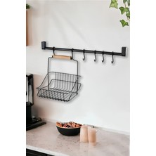 Normadia Siyah Retro Sepet ve 6 Kancalı Askılı Boru Seti, Şık ve Pratik Ev Dekoru