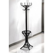 Normadia Modern Metal Ayaklı Siyah Portmanto ve Şemsiye Raflı Askılık