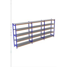 Alanraf 5 Katlı 3'lü Depo Rafı - 300-350 kg Taşıma Kapasiteli Hafif Rack Raf 50X120X250 cm